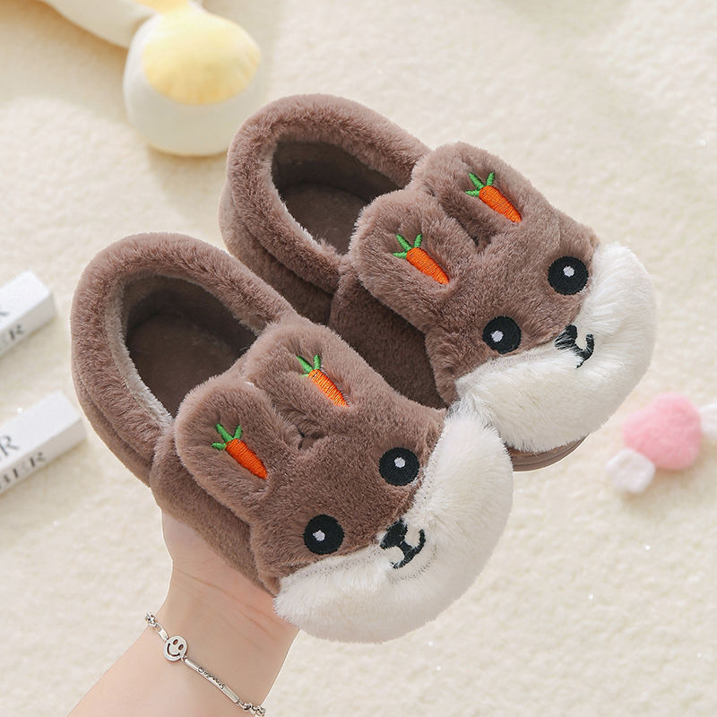 Kids Cotton Bunny Slippers - brown