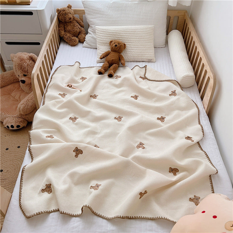 Organic Embroidered Baby Bear Blanket