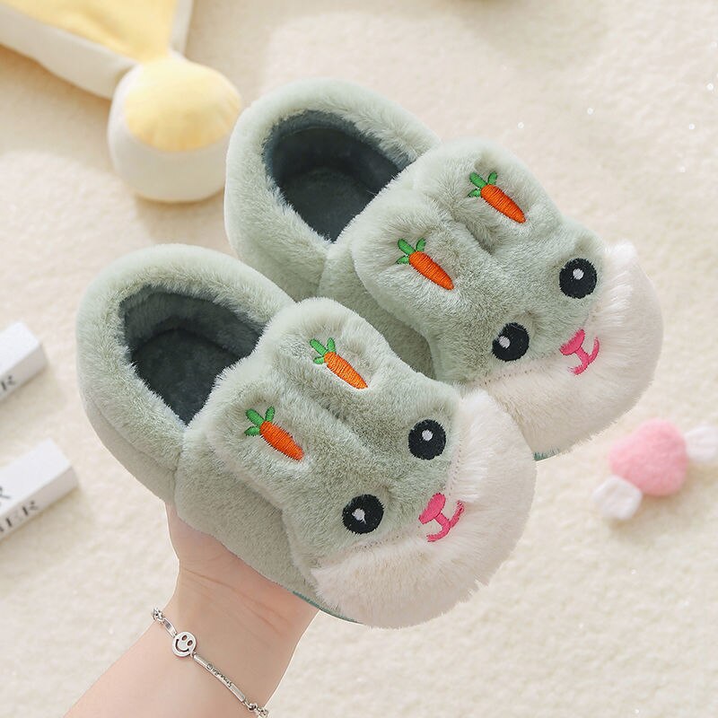 Kids Cotton Bunny Slippers - grey