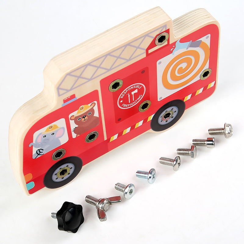 Wooden Simulation Fire Truck Assembly Toy