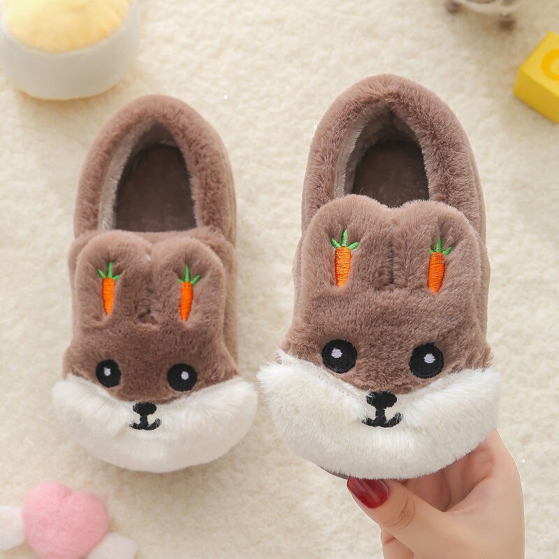 Kids Cotton Bunny Slippers - brown