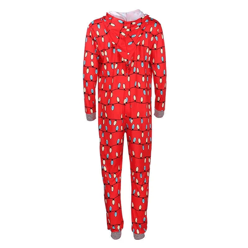 Christmas Pajamas Onesis Parent-Child Matching Sleepwear Jumpsuit String Lights Pattern Zipper Xmas Romper with Hood for Family - Premium  from eprolo - Just £19.50! Shop now at Hey! Little One