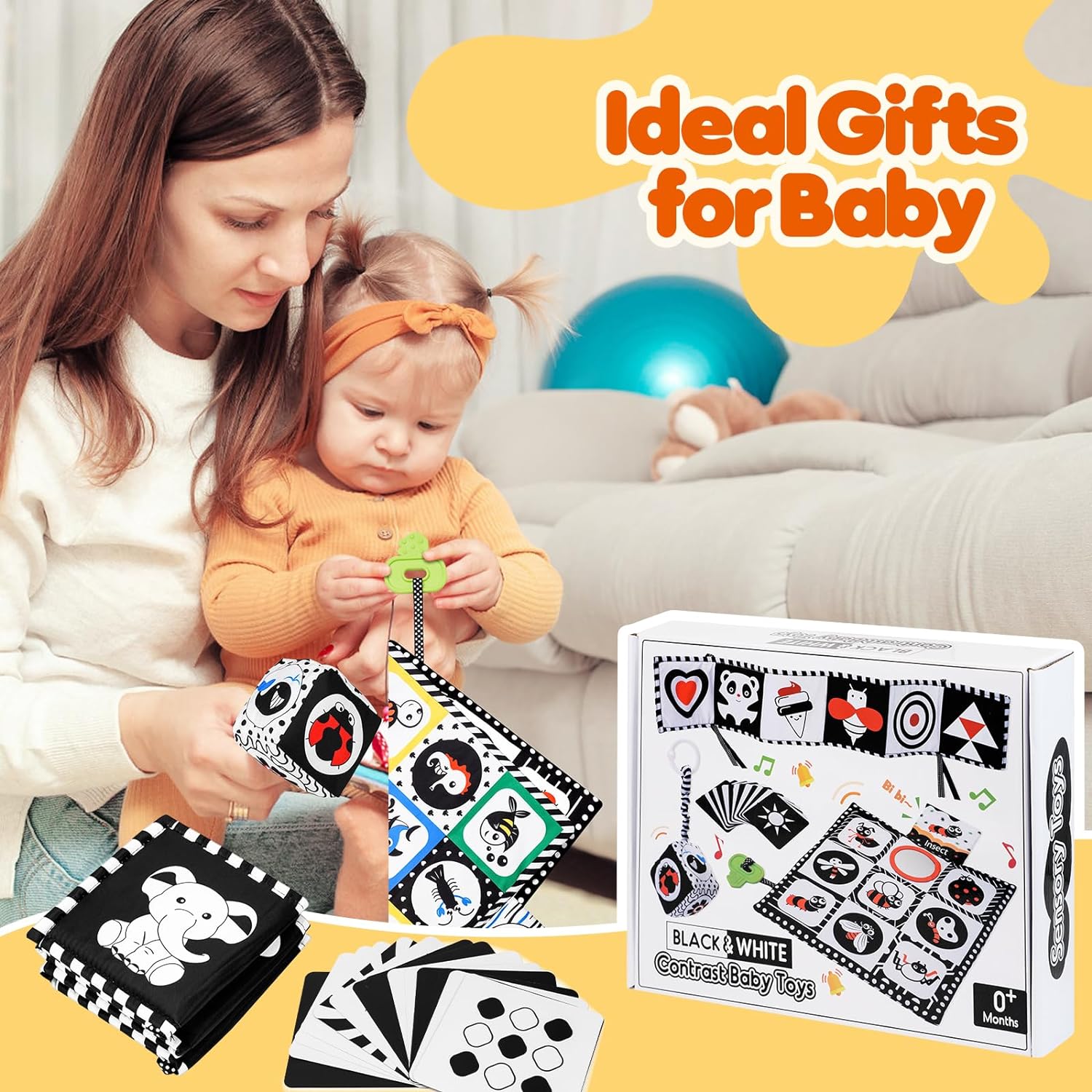 HappyKidsClub Black and White Sensory Toys, Baby Toys 0-6